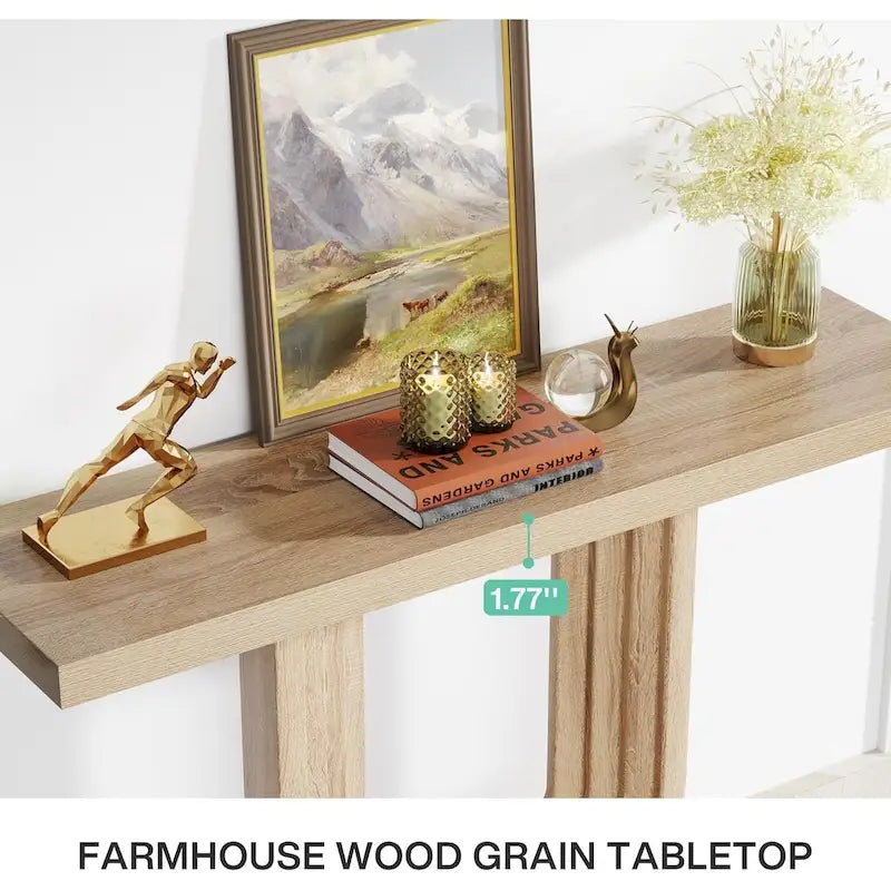 39 Inch Wood Entryway Table with Geometric Base