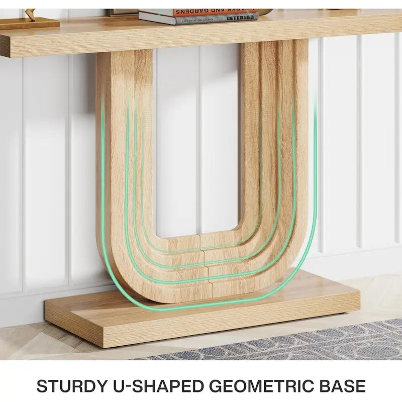 39 Inch Wood Entryway Table with Geometric Base