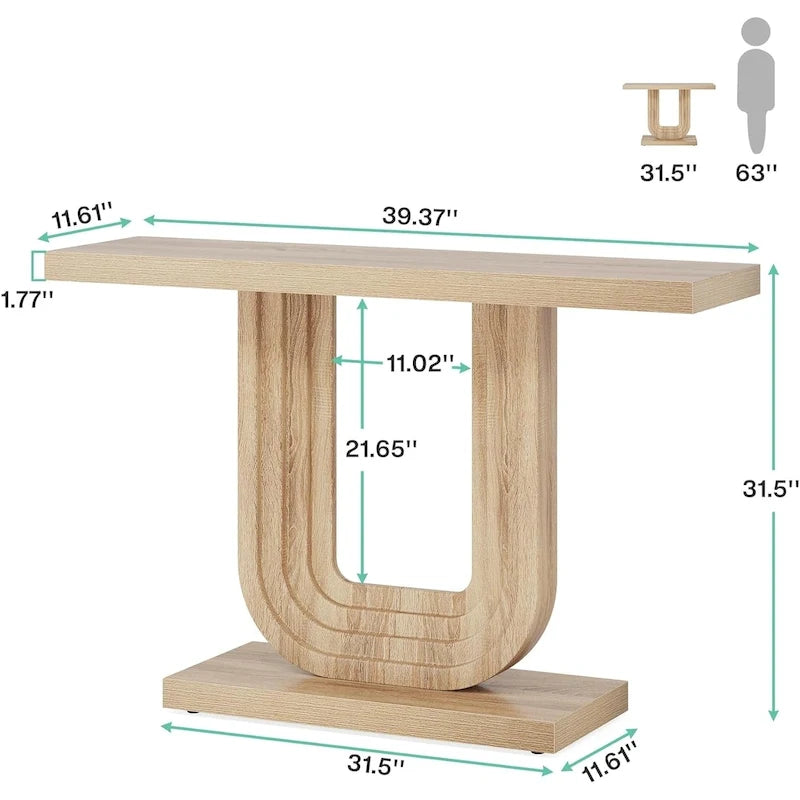 39 Inch Wood Entryway Table with Geometric Base