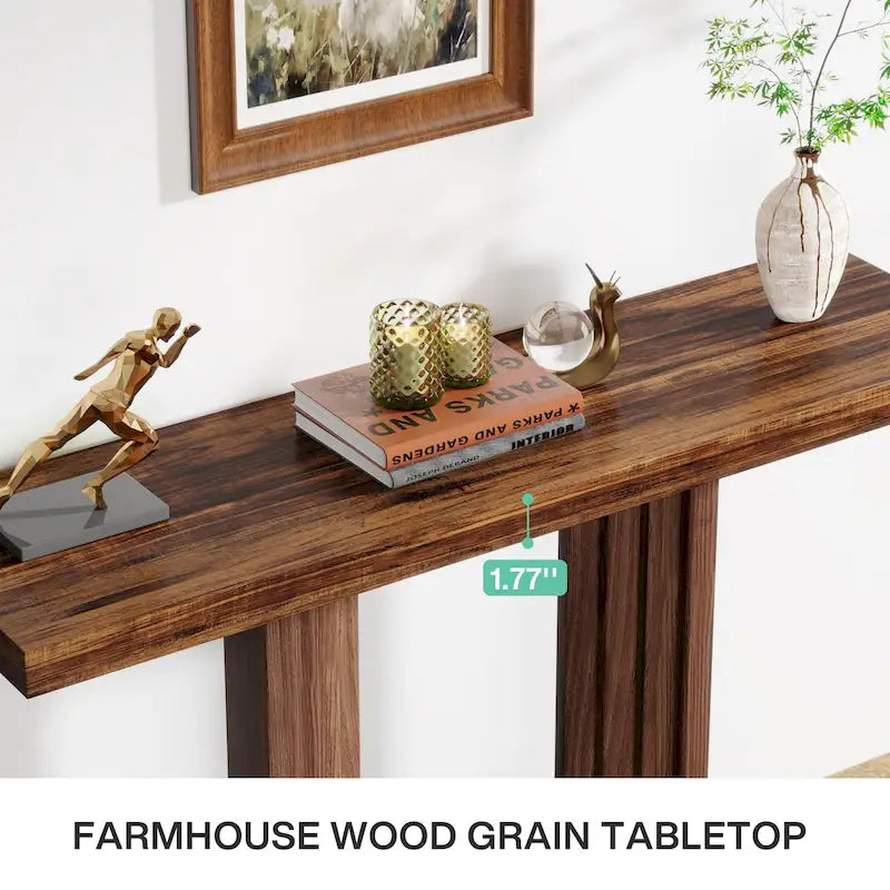 39 Inch Wood Entryway Table with Geometric Base