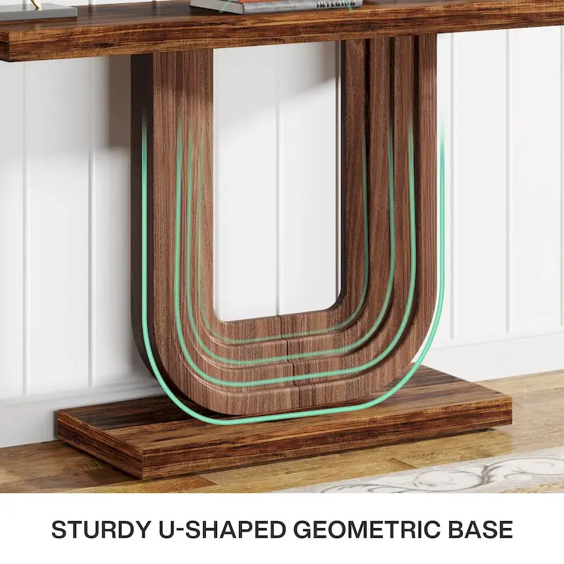 39 Inch Wood Entryway Table with Geometric Base