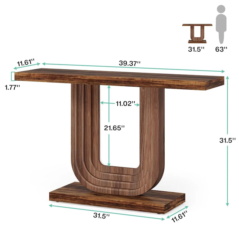 39 Inch Wood Entryway Table with Geometric Base