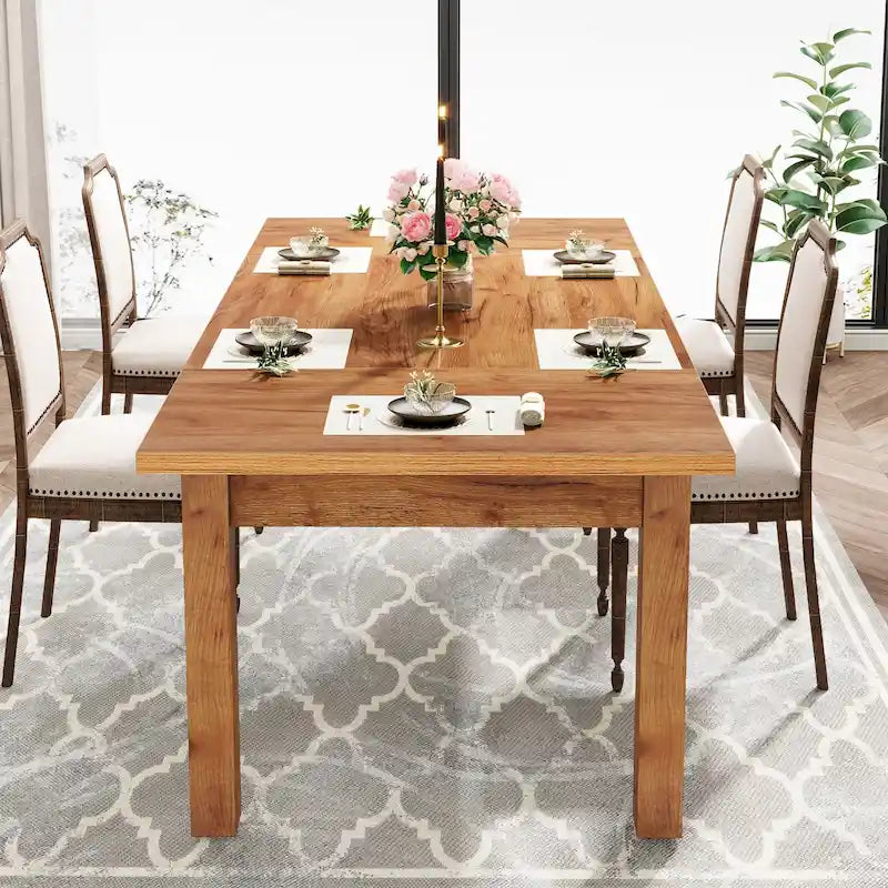 70.86 Wood Dining Table for 6-8 People with Thickened Solid Wood Legs