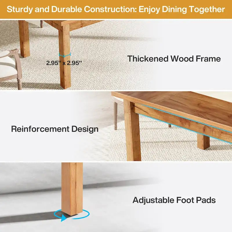 70.86 Wood Dining Table for 6-8 People with Thickened Solid Wood Legs
