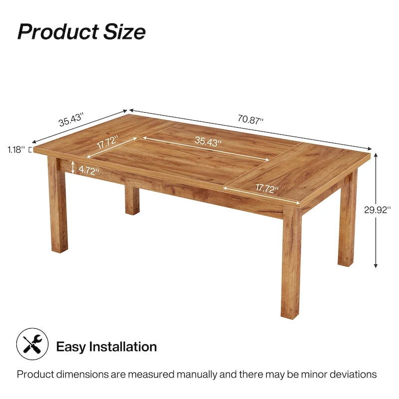 70.86 Wood Dining Table for 6-8 People with Thickened Solid Wood Legs