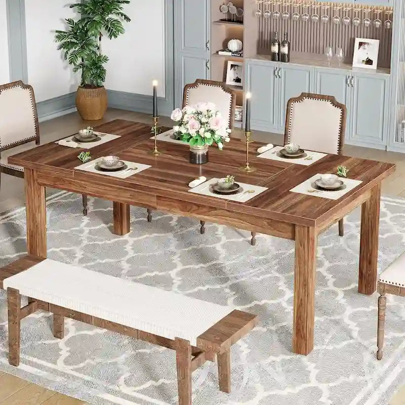 70.86 Wood Dining Table for 6-8 People with Thickened Solid Wood Legs