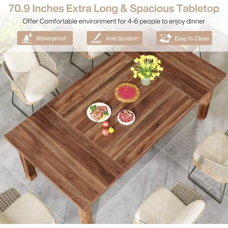 70.86 Wood Dining Table for 6-8 People with Thickened Solid Wood Legs