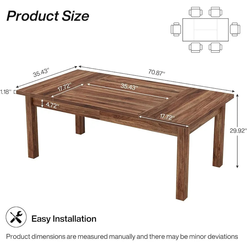 70.86 Wood Dining Table for 6-8 People with Thickened Solid Wood Legs