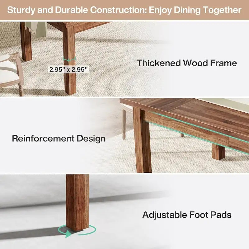 70.86 Wood Dining Table for 6-8 People with Thickened Solid Wood Legs
