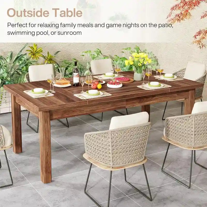 70.86 Wood Dining Table for 6-8 People with Thickened Solid Wood Legs