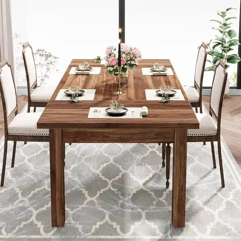 70.86 Wood Dining Table for 6-8 People with Thickened Solid Wood Legs
