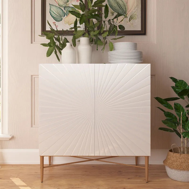 2 Door Vintage Accent Cabinet with Geometric Pattern, 29.5W x 16.5D x 32H