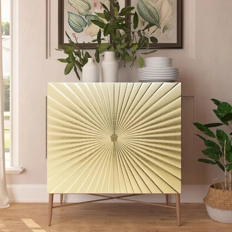 2 Door Vintage Accent Cabinet with Geometric Pattern, 29.5W x 16.5D x 32H