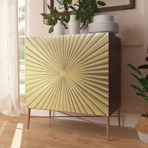 2 Door Vintage Accent Cabinet with Geometric Pattern, 29.5W x 16.5D x 32H
