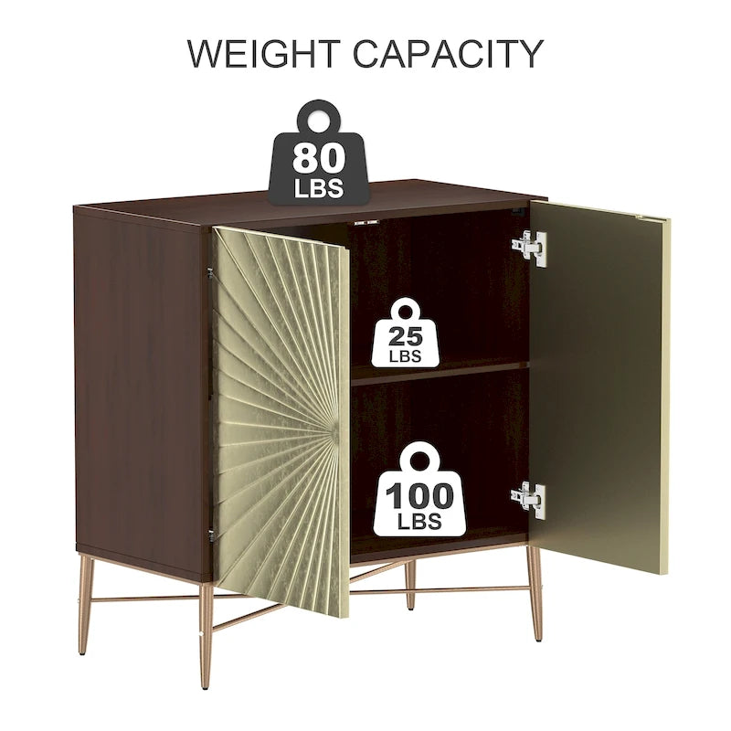 2 Door Vintage Accent Cabinet with Geometric Pattern, 29.5W x 16.5D x 32H