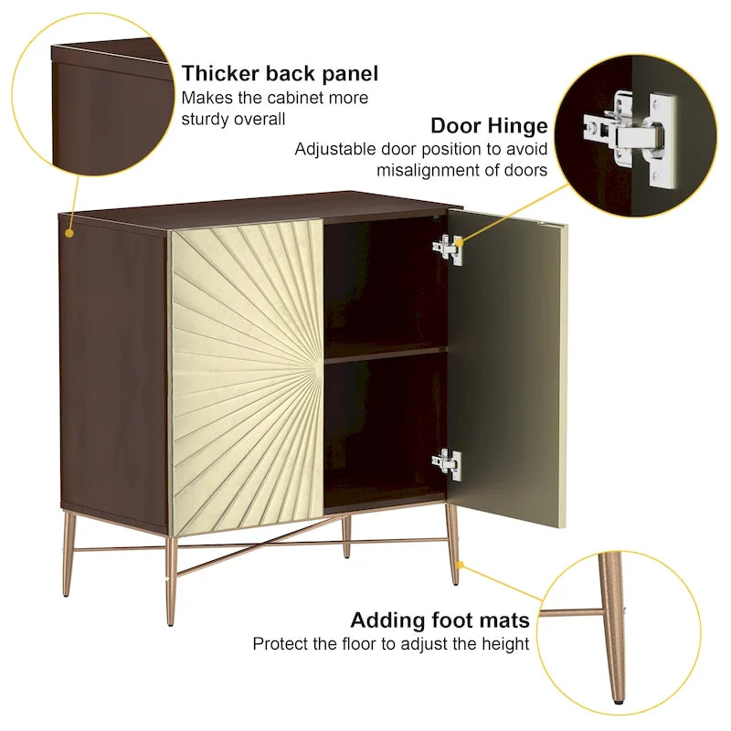 2 Door Vintage Accent Cabinet with Geometric Pattern, 29.5W x 16.5D x 32H