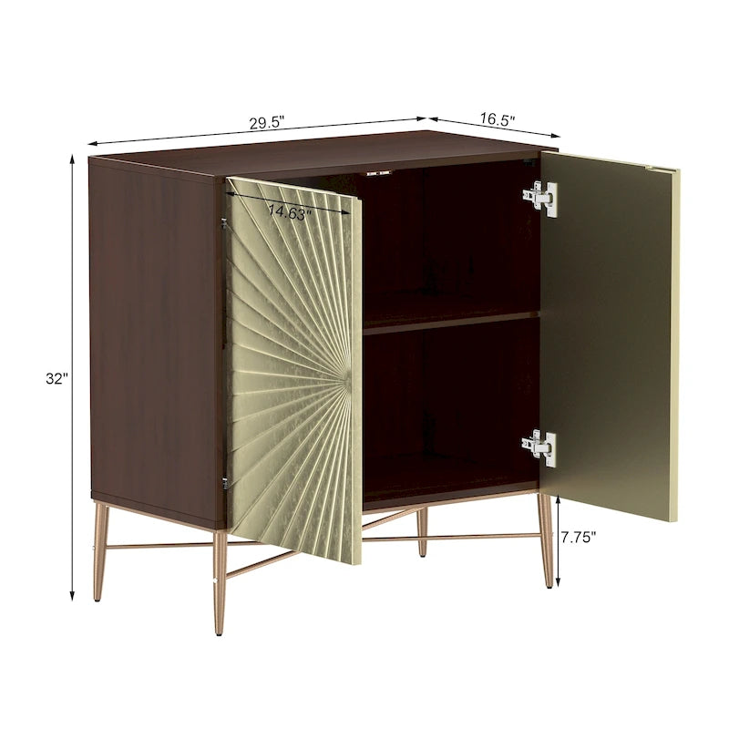 2 Door Vintage Accent Cabinet with Geometric Pattern, 29.5W x 16.5D x 32H