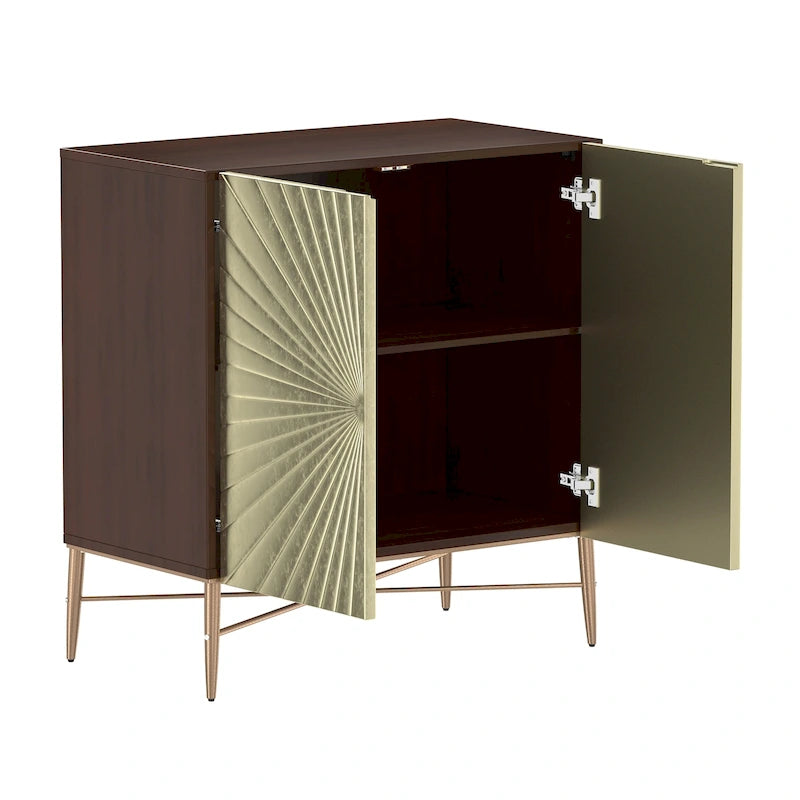 2 Door Vintage Accent Cabinet with Geometric Pattern, 29.5W x 16.5D x 32H