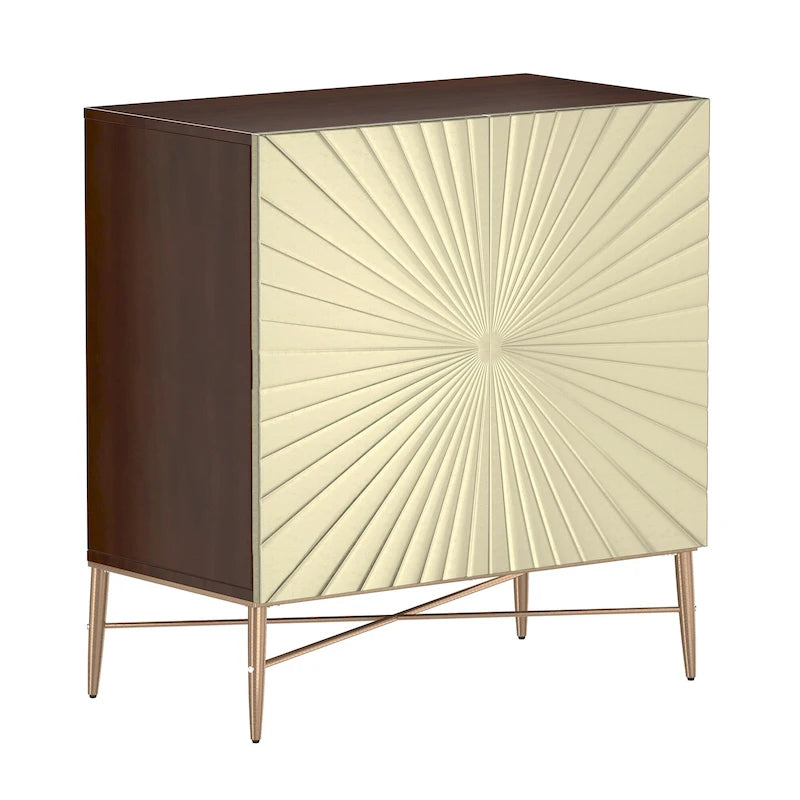 2 Door Vintage Accent Cabinet with Geometric Pattern, 29.5W x 16.5D x 32H