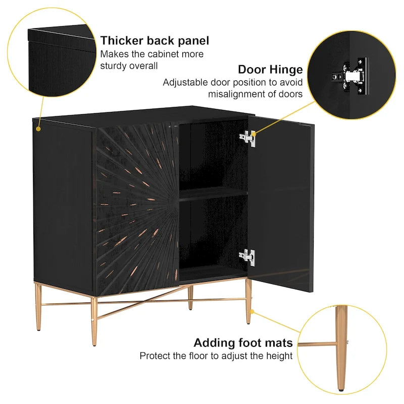 2 Door Vintage Accent Cabinet with Geometric Pattern, 29.5W x 16.5D x 32H