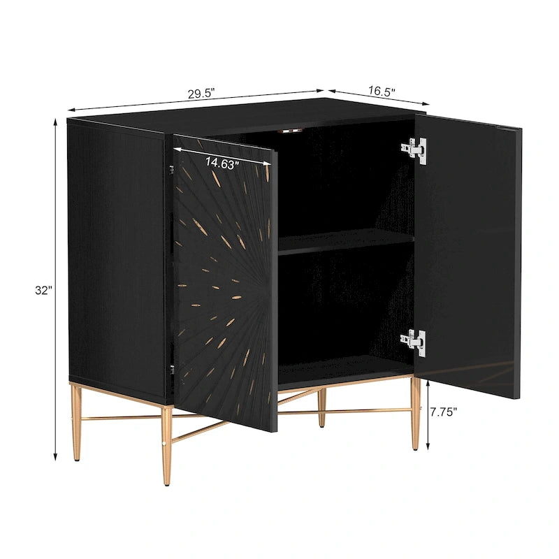 2 Door Vintage Accent Cabinet with Geometric Pattern, 29.5W x 16.5D x 32H