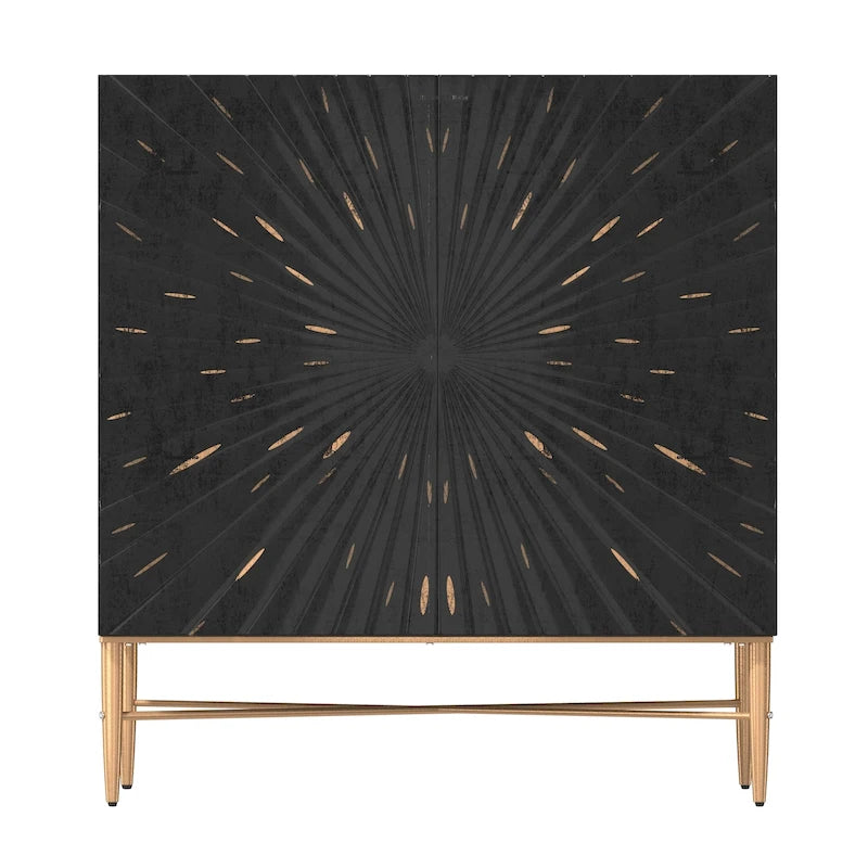 2 Door Vintage Accent Cabinet with Geometric Pattern, 29.5W x 16.5D x 32H