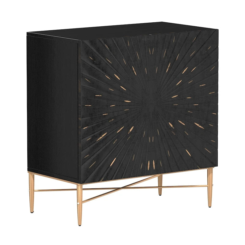 2 Door Vintage Accent Cabinet with Geometric Pattern, 29.5W x 16.5D x 32H