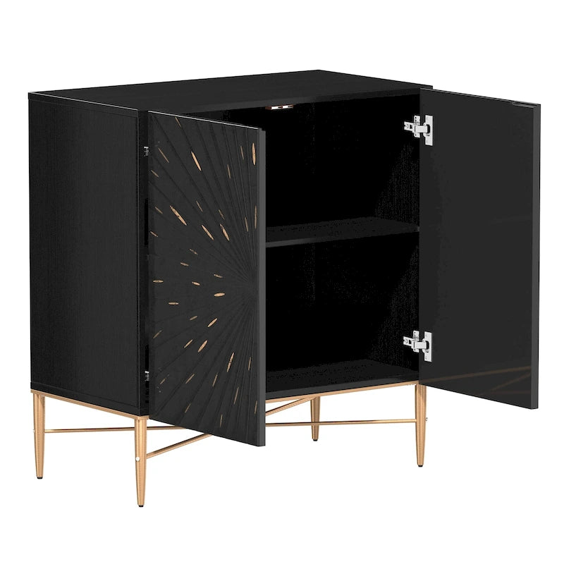 2 Door Vintage Accent Cabinet with Geometric Pattern, 29.5W x 16.5D x 32H