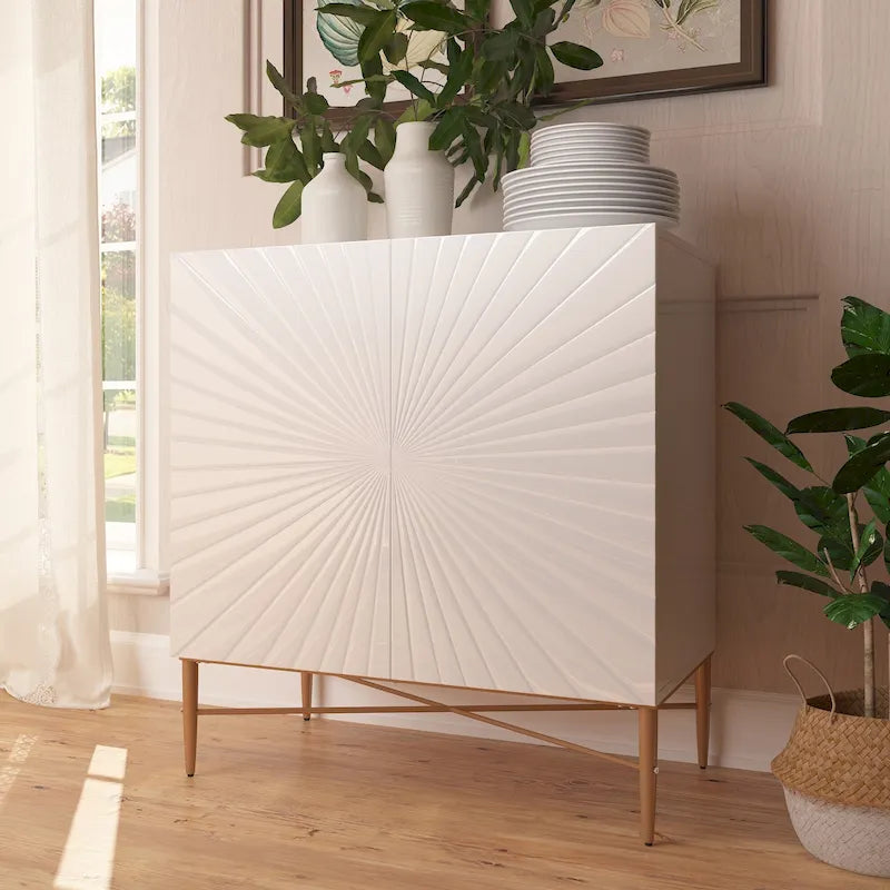 2 Door Vintage Accent Cabinet with Geometric Pattern, 29.5W x 16.5D x 32H