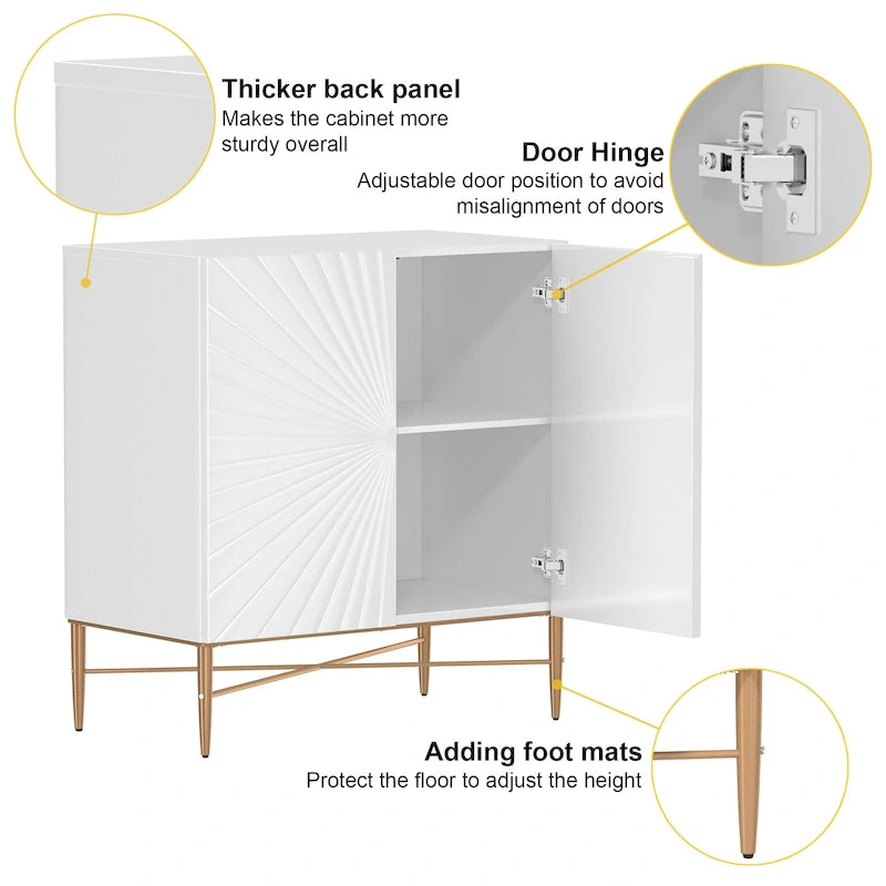 2 Door Vintage Accent Cabinet with Geometric Pattern, 29.5W x 16.5D x 32H