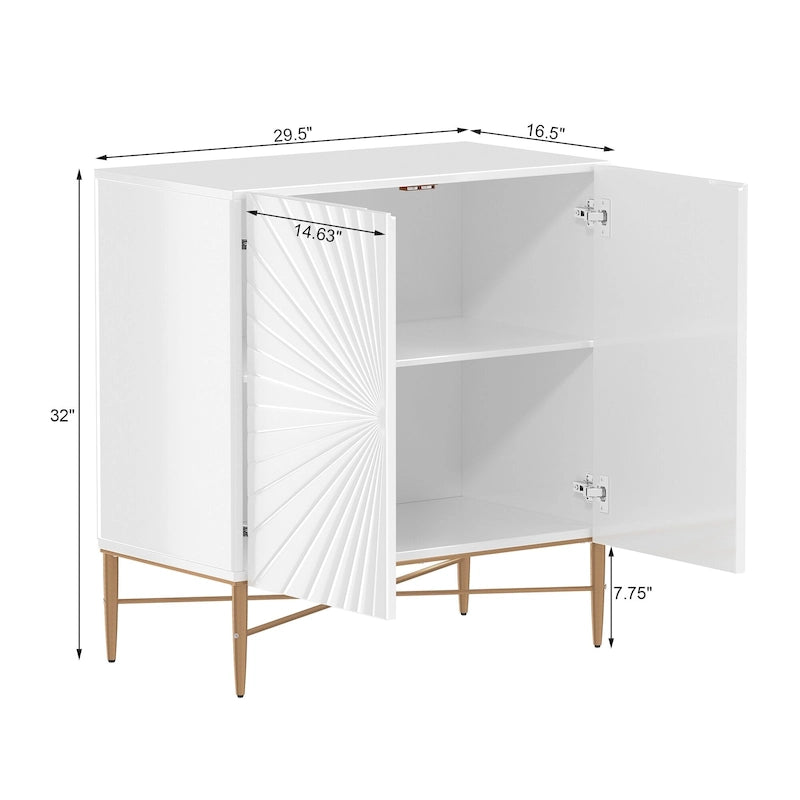 2 Door Vintage Accent Cabinet with Geometric Pattern, 29.5W x 16.5D x 32H