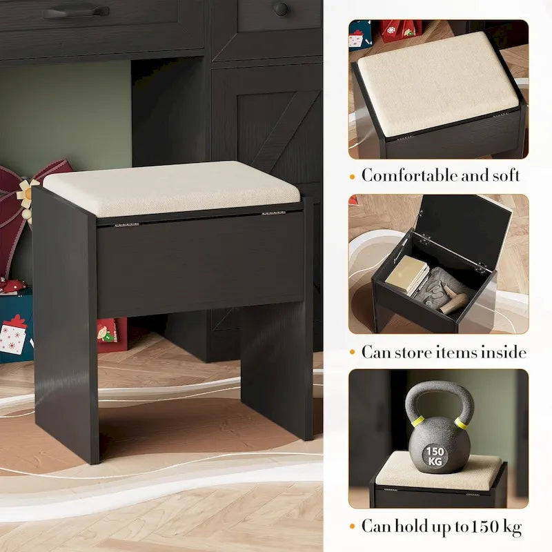43.3 Wide Makeup Vanity Dressing Table with Adjustable Lighted Mirror and Stool, Power Outlet