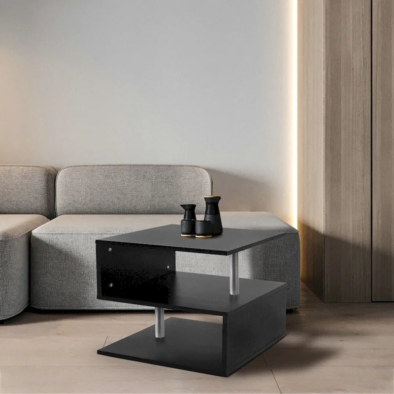 3 Tier S-Shaped End Table Wood Side Table with Storage Shelf - 20.7H x 17.3W x 14.9D