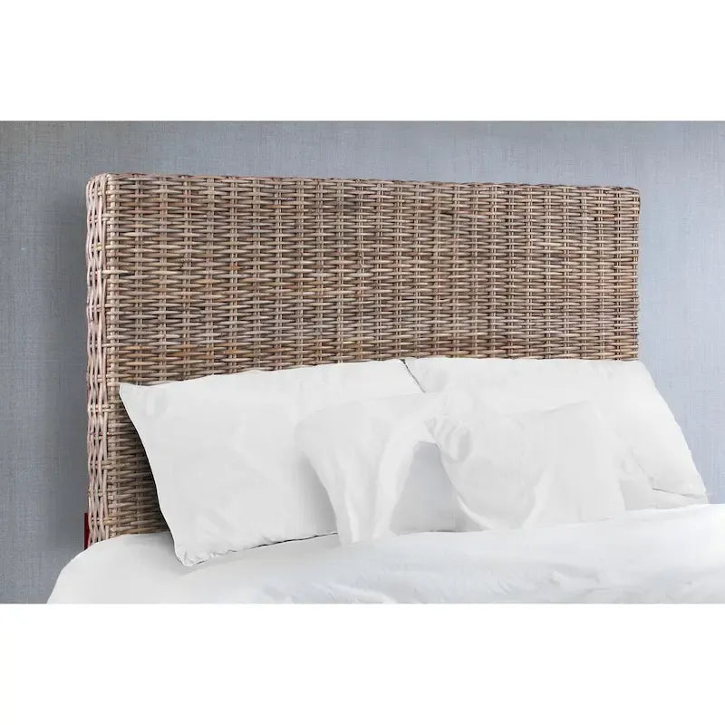 Rattan Adjustable Headboard, Handwoven Kubu Rattan and Solid Mahogany