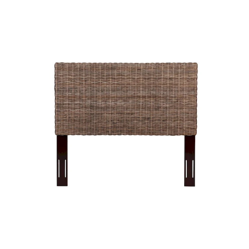 Rattan Adjustable Headboard, Handwoven Kubu Rattan and Solid Mahogany