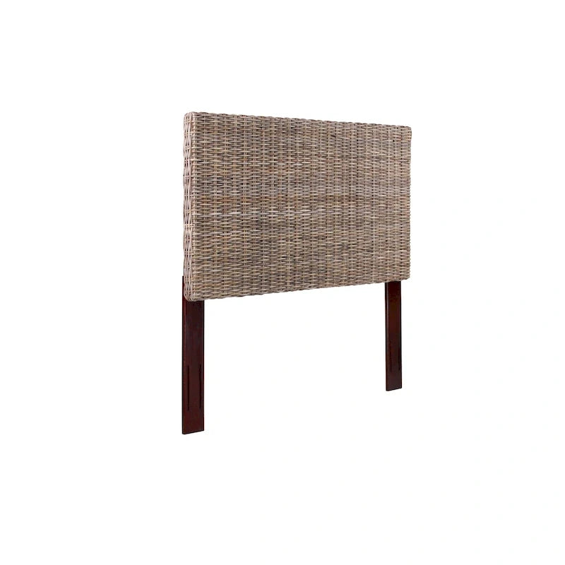 Rattan Adjustable Headboard, Handwoven Kubu Rattan and Solid Mahogany