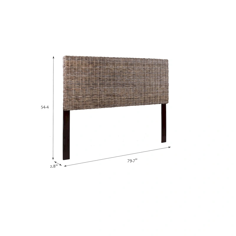 Rattan Adjustable Headboard, Handwoven Kubu Rattan and Solid Mahogany