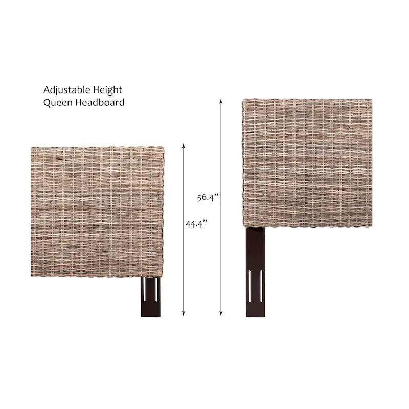 Rattan Adjustable Headboard, Handwoven Kubu Rattan and Solid Mahogany