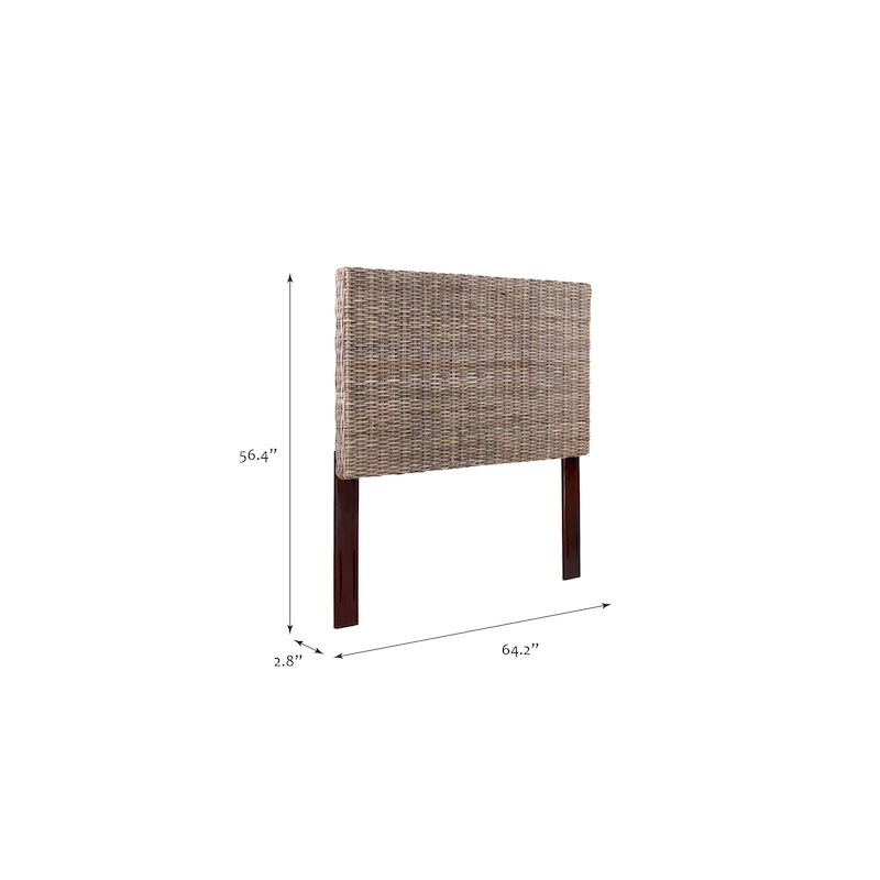 Rattan Adjustable Headboard, Handwoven Kubu Rattan and Solid Mahogany