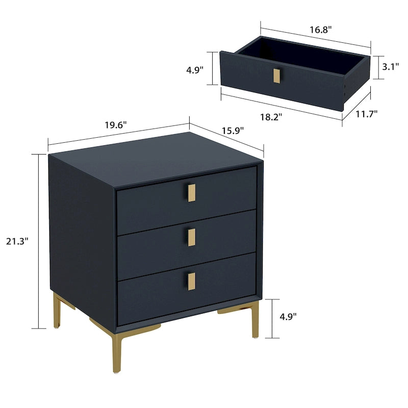3-Drawer Nightstand End Table Bedside Table