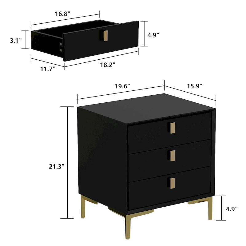 3-Drawer Nightstand End Table Bedside Table