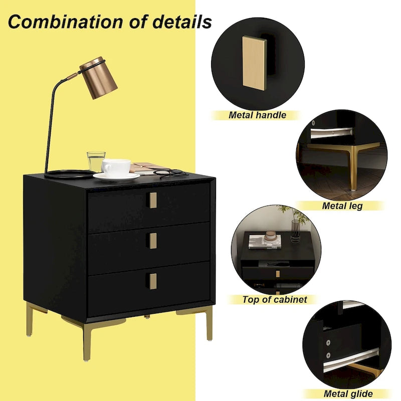 3-Drawer Nightstand End Table Bedside Table