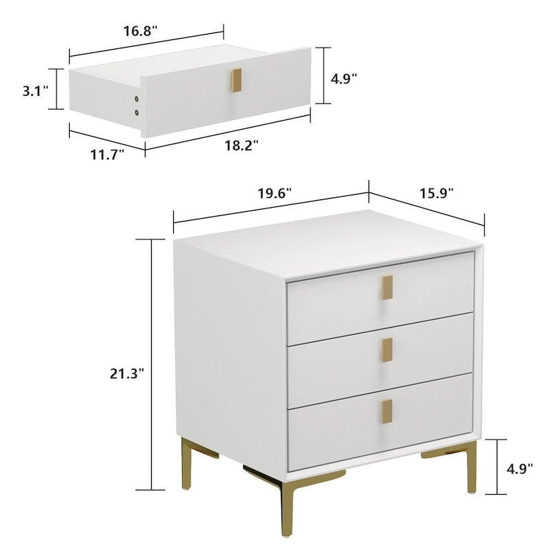 3-Drawer Nightstand End Table Bedside Table