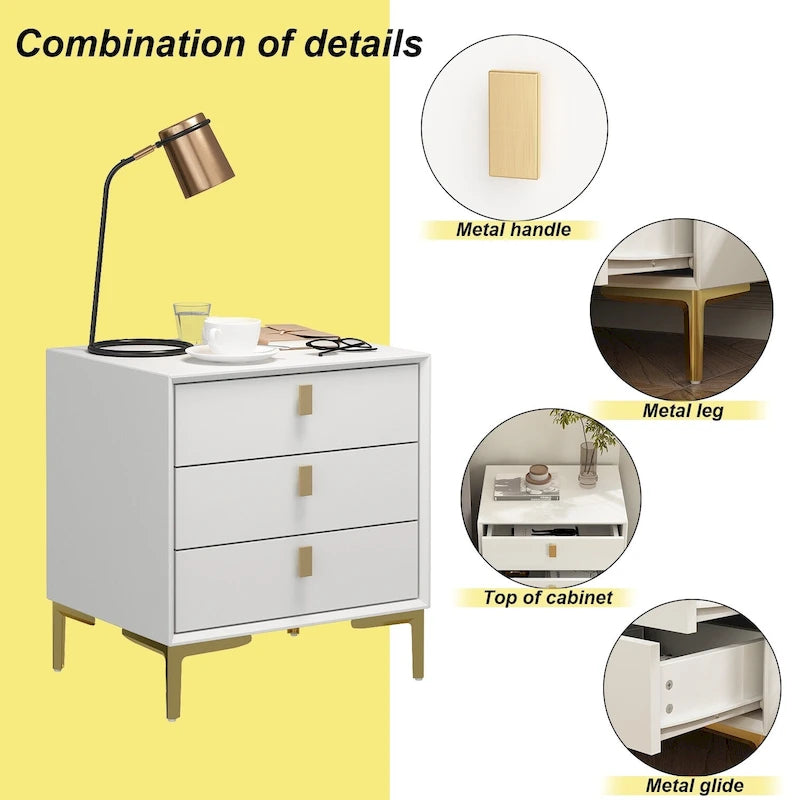 3-Drawer Nightstand End Table Bedside Table