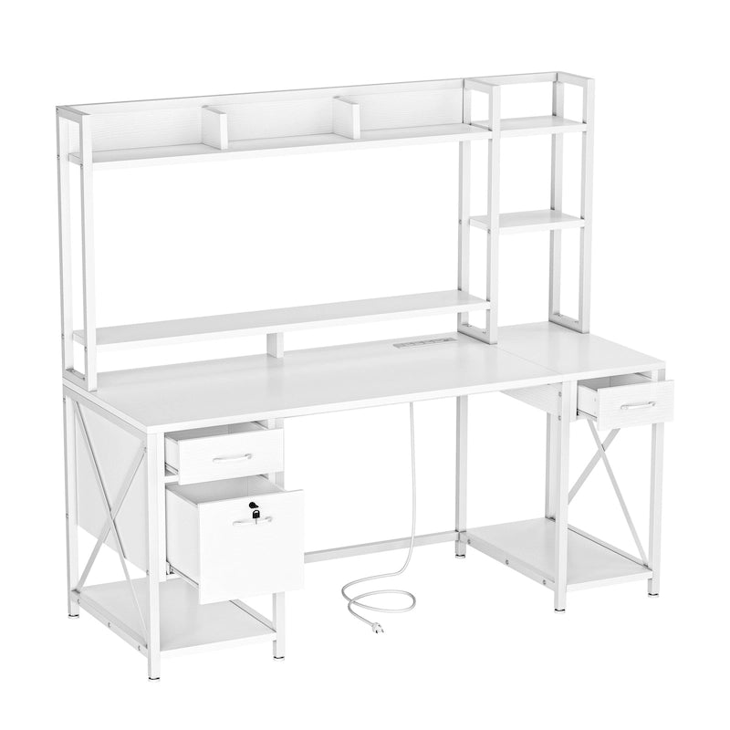 59 Inch Computer Gaming Desk with Hutch and Bookshelf, Home Office Desk with 3 Drawers