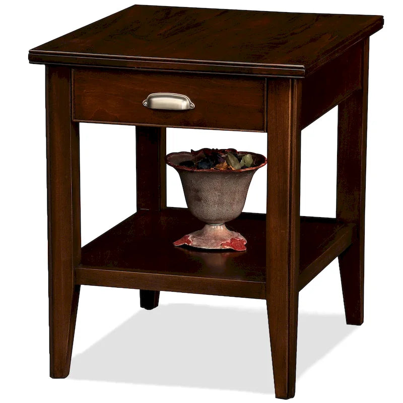 Table d'appoint à un tiroir avec étagère, cerisier chocolat