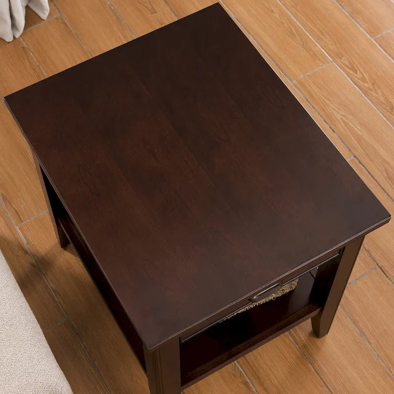 Table d'appoint à un tiroir avec étagère, cerisier chocolat