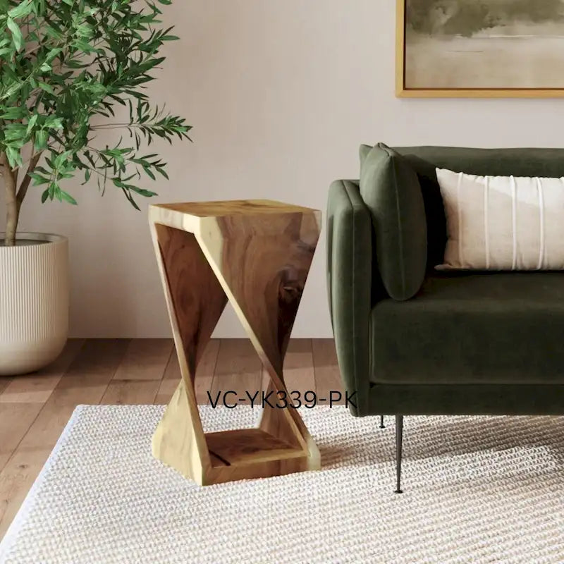 Natural Wood Sculpted End Table