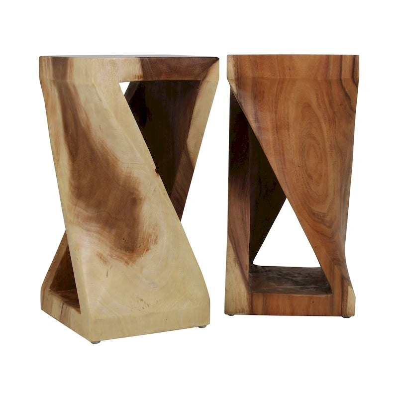 Natural Wood Sculpted End Table