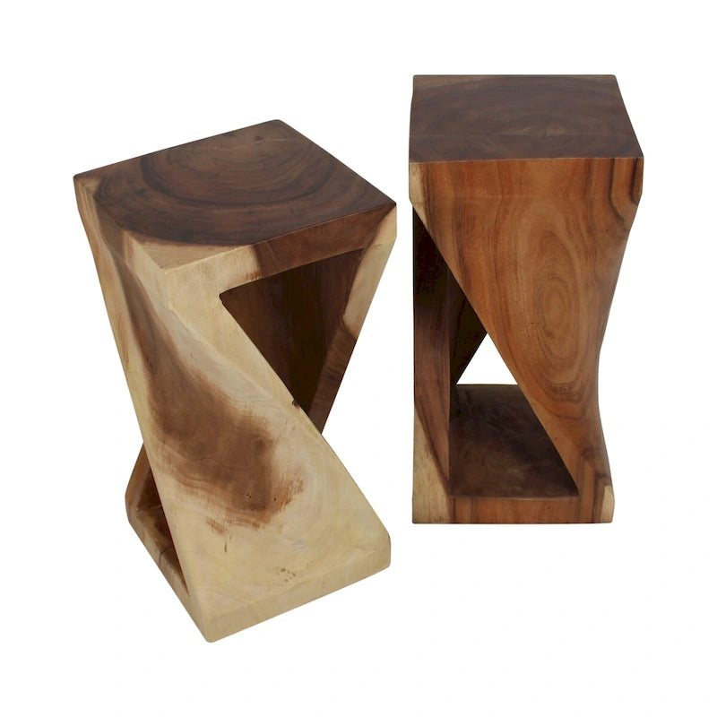 Natural Wood Sculpted End Table